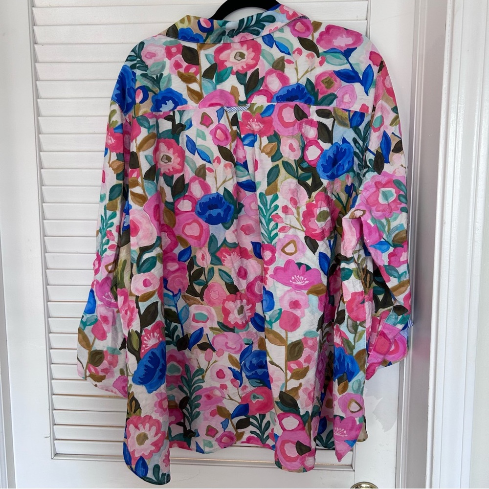 John Mark Floral Print Tunic Blouse Plus Size 3XL Pink Blue Shirt Top - Picture 8 of 9